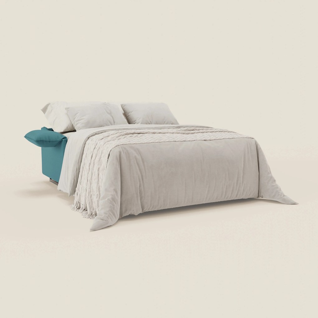 Violetta divano letto materasso H18 cm - poggiatesta reclinabili e braccioli mobili in tessuto impermeabile T13 azzurro