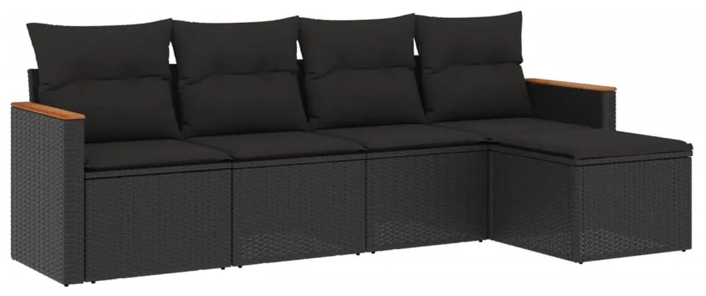 Set Divani da Giardino 5 pz con Cuscini in Polyrattan Nero