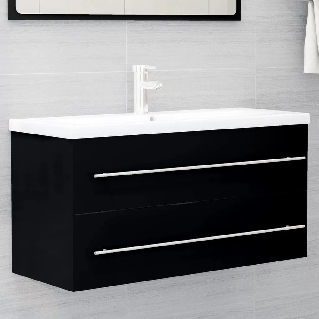 Mobile lavabo nero 100x38,5x48 cm in legno multistrato