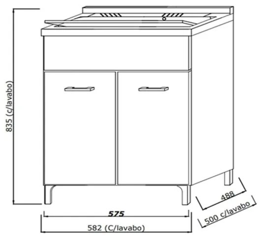 Lavatoio in legno 60 x 50 cm x altezza 84 cm rovere fumo completo di lavello e tavoletta