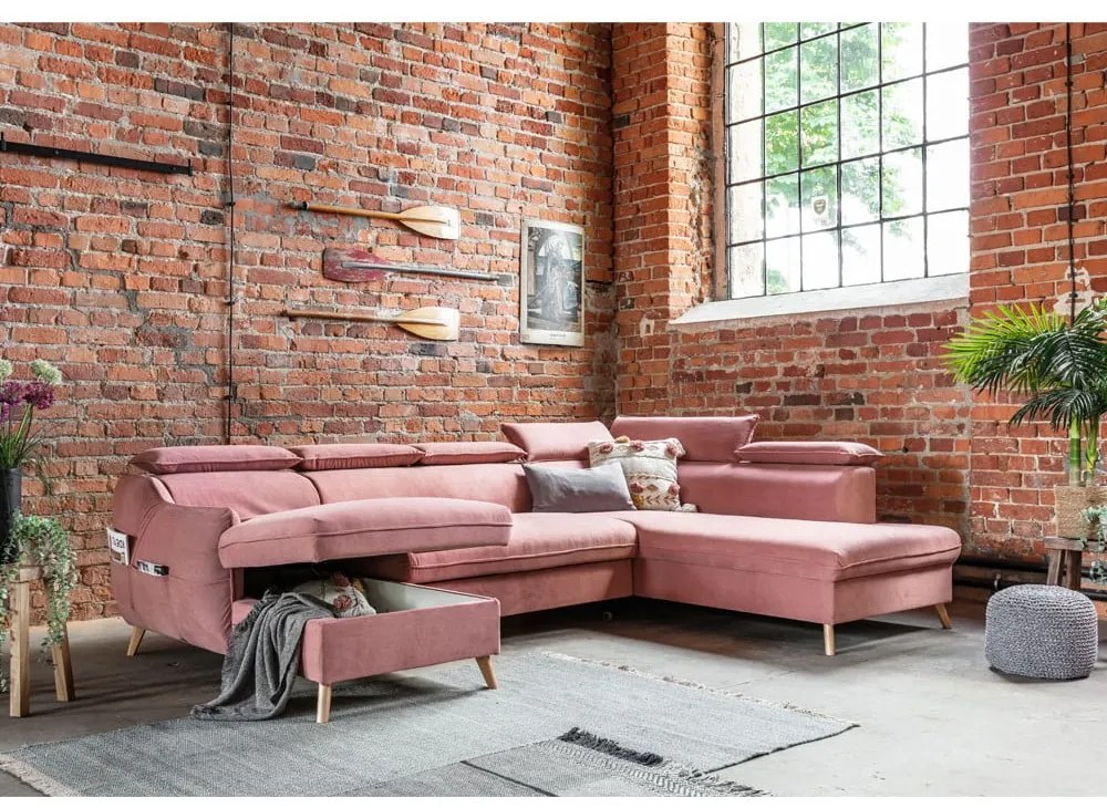 Divano letto angolare a U in velluto rosa chiaro (angolo destro) Sweet Harmony - Miuform