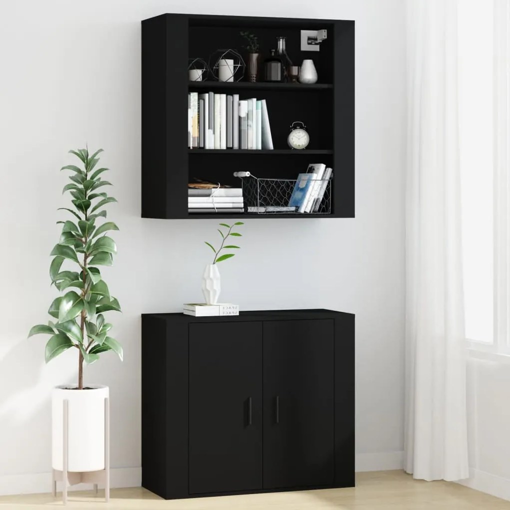 Mobile a Parete Nero 80x33x80 cm in Legno Multistrato