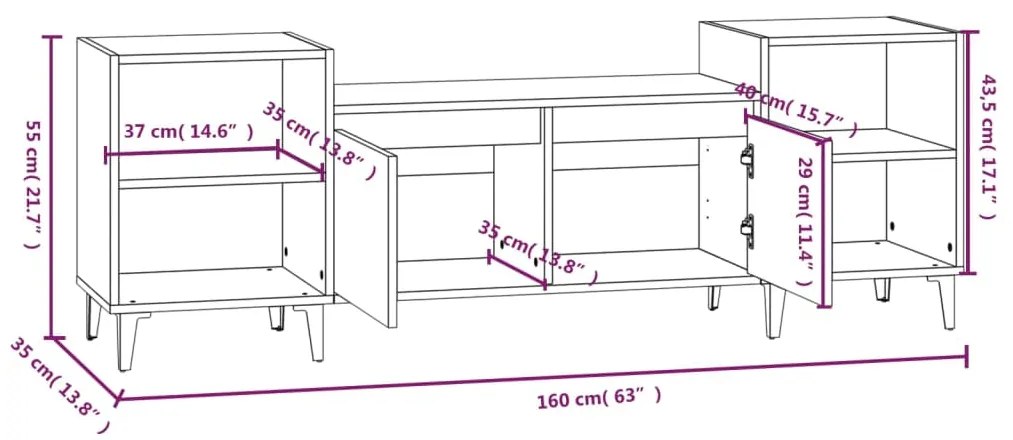 Mobile TV Rovere Marrone 160x35x55 cm in Legno Multistrato