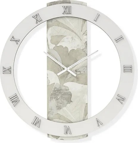 Orologio LARRY rotondo D80 cm in legno rivestito con parato e dettagli Argento