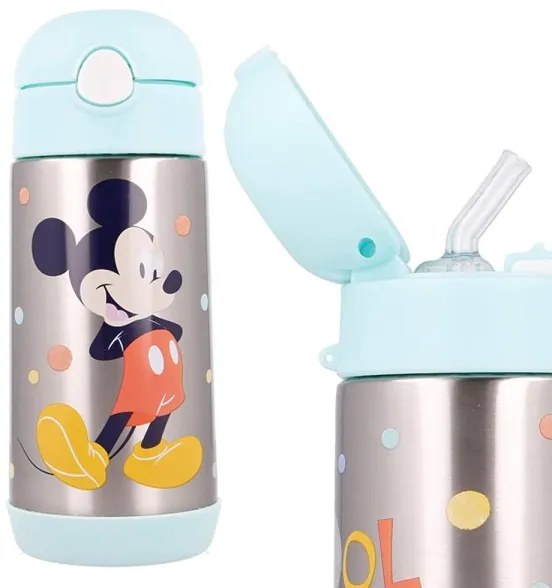 Trade Shop - Borraccia Pop Up Bottiglia In Acciaio Topolino Con Cannuccia 530 Ml Mickey Mouse