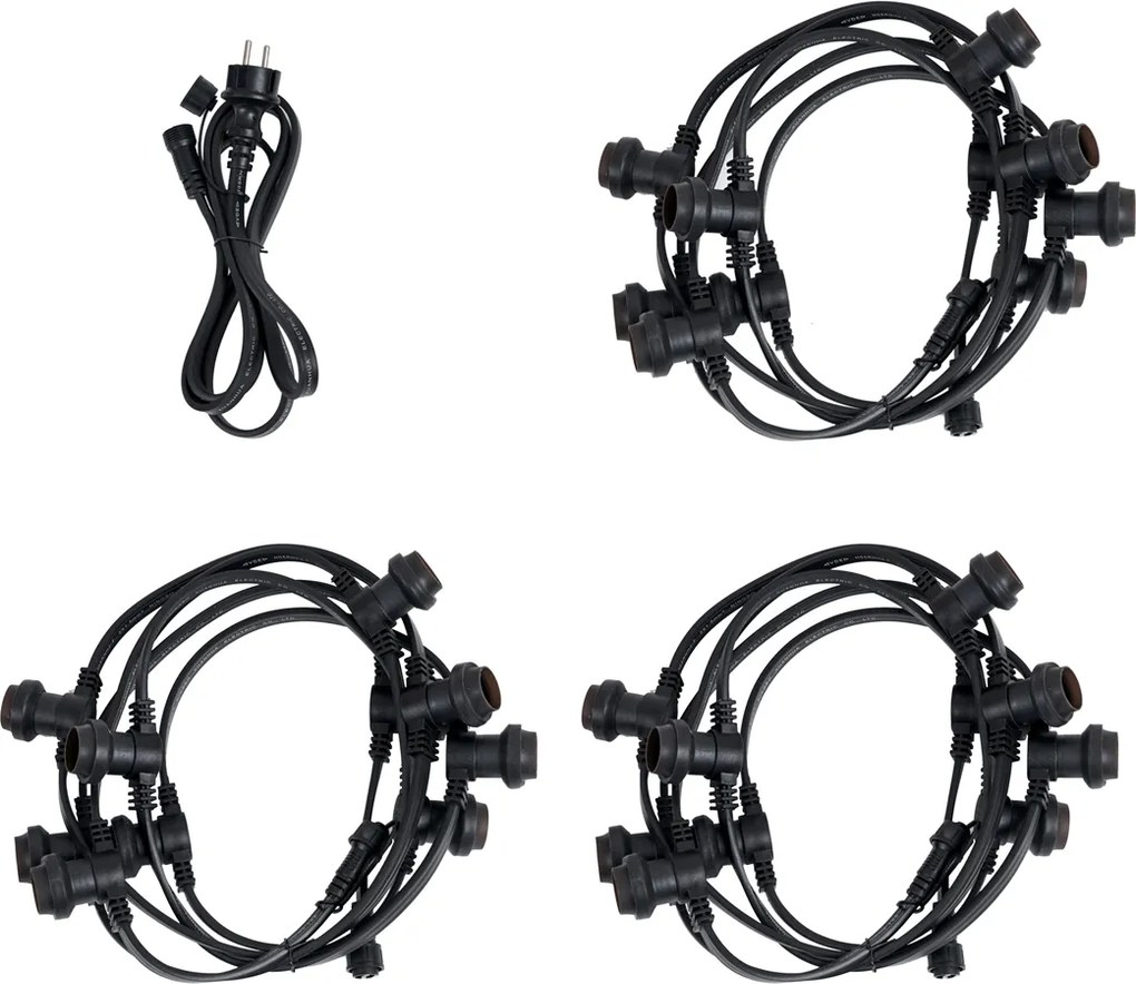 Catena luminosa collegabile nera con spina 14m incl. E27 P45 30 luci IP64 - Lubber