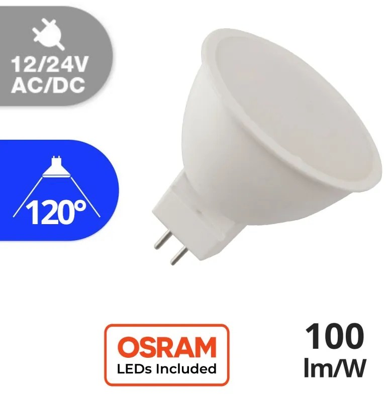 Faretto LED MR16 6W, angolo 120°, 12/24V AC/DC - OSRAM LED Colore Bianco Caldo 3.000K