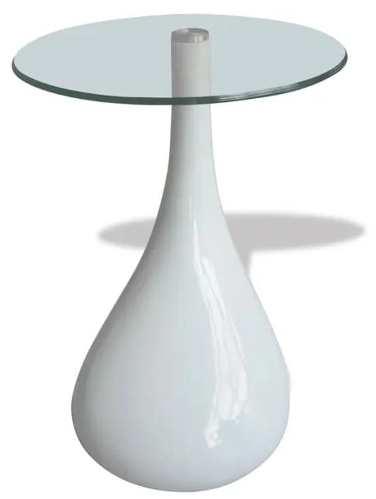 Tavolino da Caffè con Ripiano Rotondo in Vetro Bianco Lucido