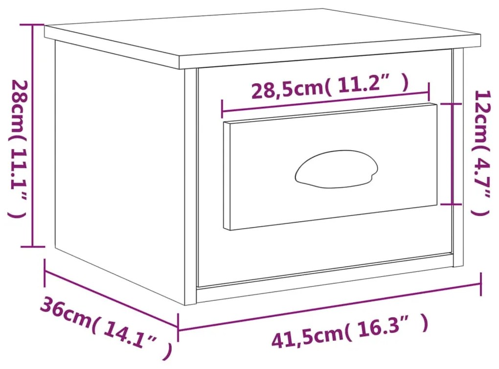 Comodino a Parete Rovere Fumo 41,5x36x28 cm