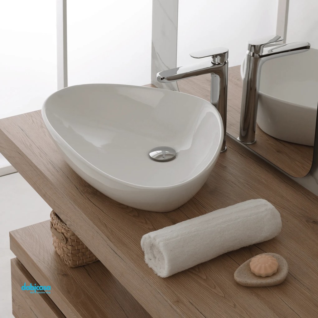 Lavabo D'Appoggio In Ceramica Bianco Lucido da 59 cm