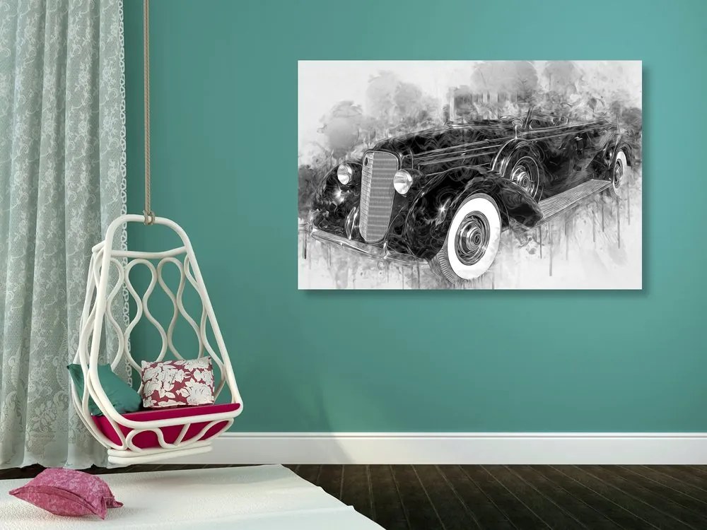 Quadro su tela – Auto retrò storica in bianco e nero