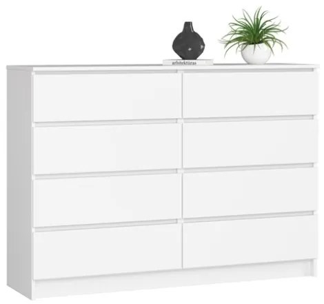 Cassettiera Credenza 140x40x100 Cm 8 Cassetti Artika Bianco Opaco