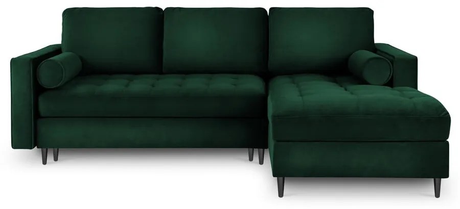 Divano letto angolare in velluto verde, angolo destro Santo - Milo Casa