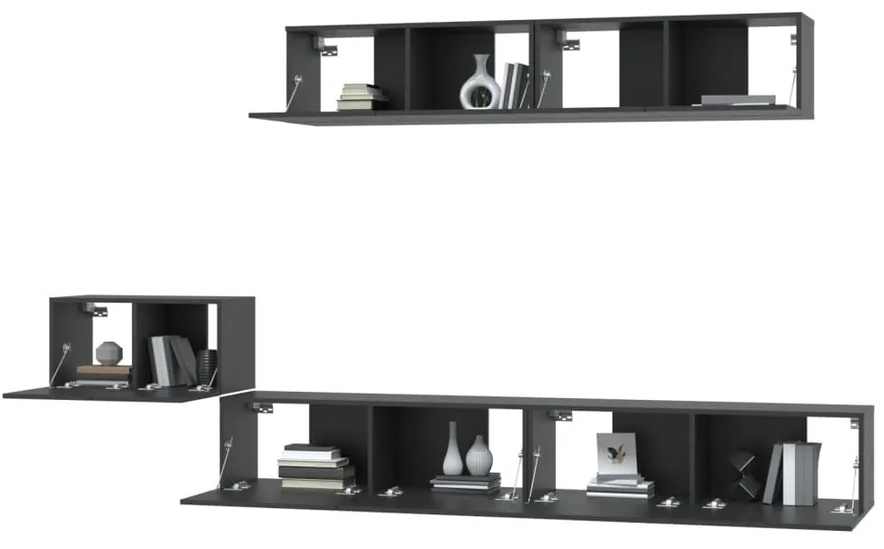 Set di mobili porta tv 5 pz nero in legno multistrato