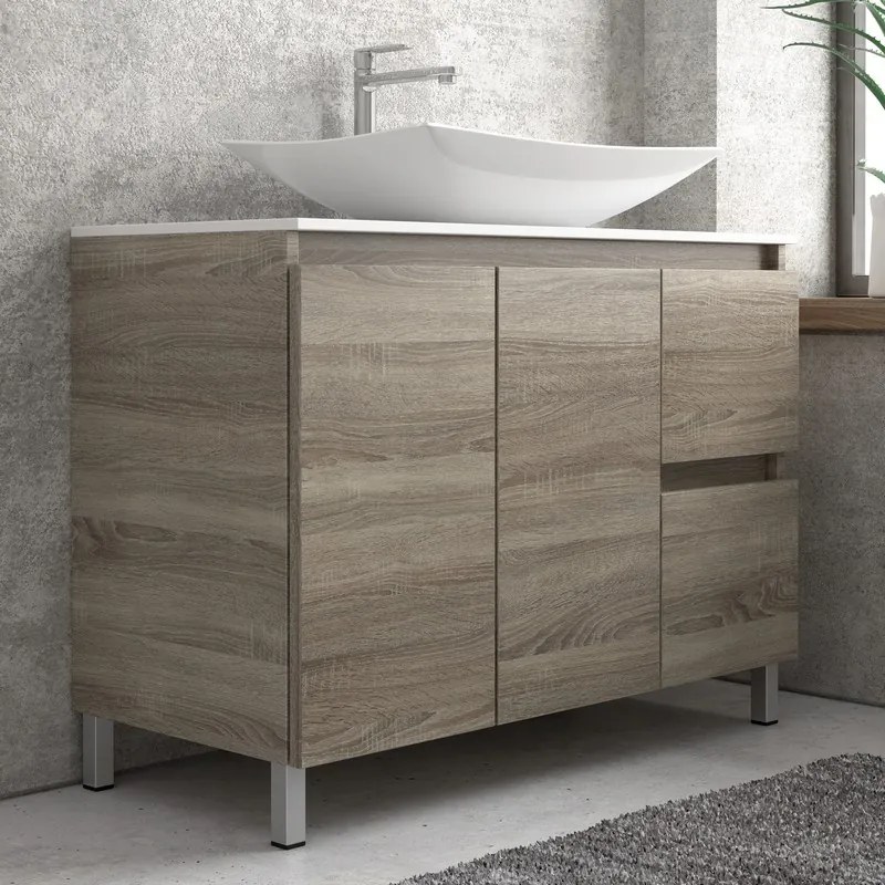 Composizione bagno 100cm a terra: mobile, specchio led e colonna TOD-100B - KAMALU
