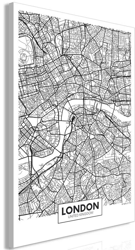 Quadro Map of London (1 Part) Vertical  Colore bianco e nero, Dimensioni e Misure 60x90