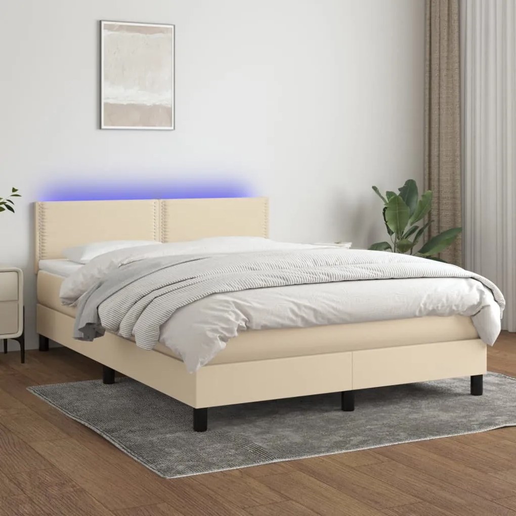 Letto A Molle Con Materasso E Led Crema 140x200 Cm İn Tessuto /