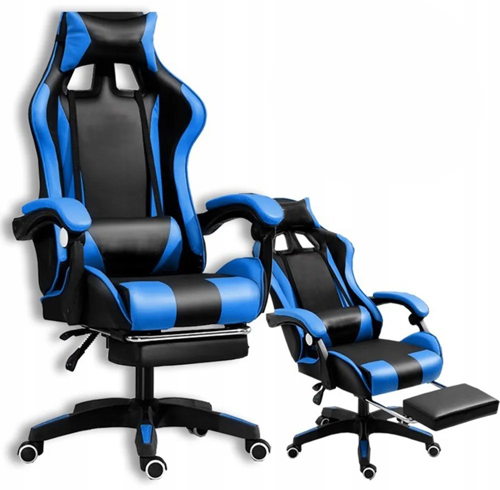 Comoda sedia da gaming con cuscino nero e blu