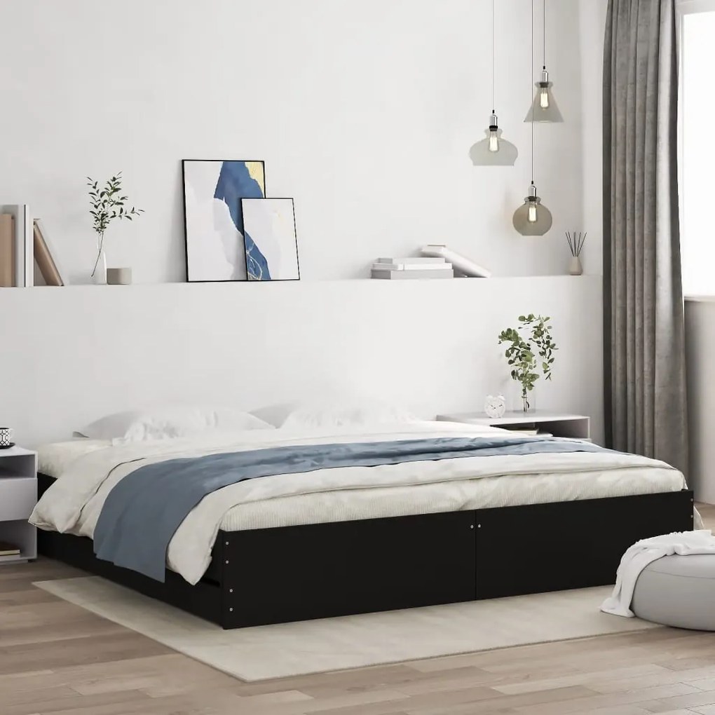Giroletto Con Cassetti Nero 160x200 Cm İn Legno Multistrato /