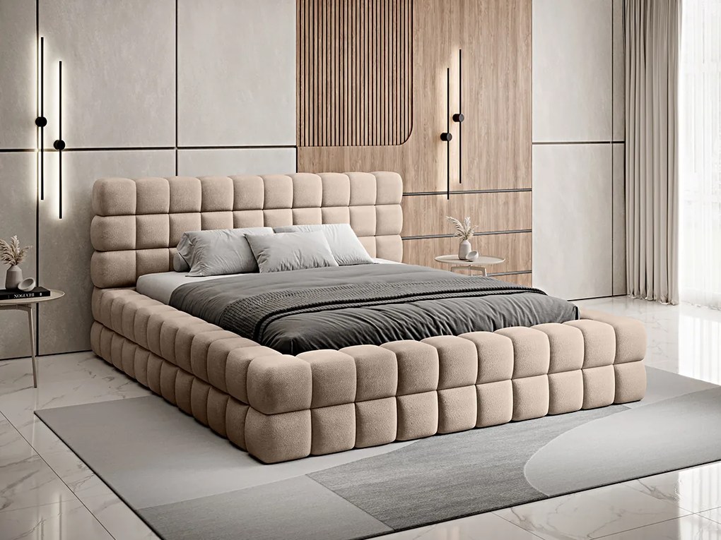 Letto matrimoniale con box contenitore Arianna - 180 x 200 cm , Tessuto beige