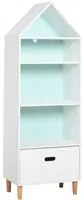 Libreria 4 Ripiani 1 Cassetto 50x30x142 cm Bianco e Azzurro