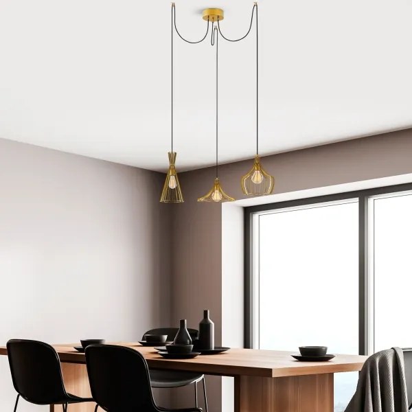 Lampadario a sospensione con filo MEZOPOTAMYA 3xE27/40W/230V ragno oro