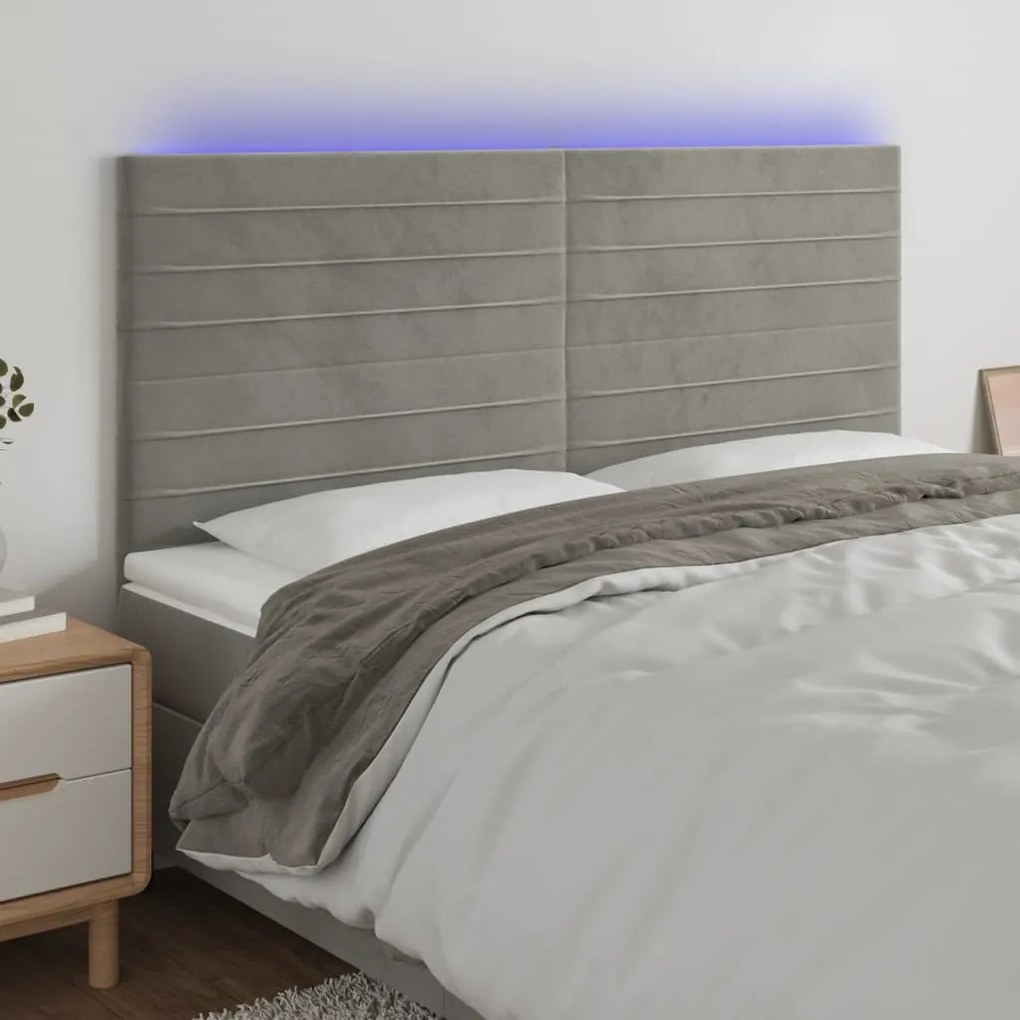 Testiera A Led Grigio Chiaro 160x5x118/128 Cm İn Velluto /