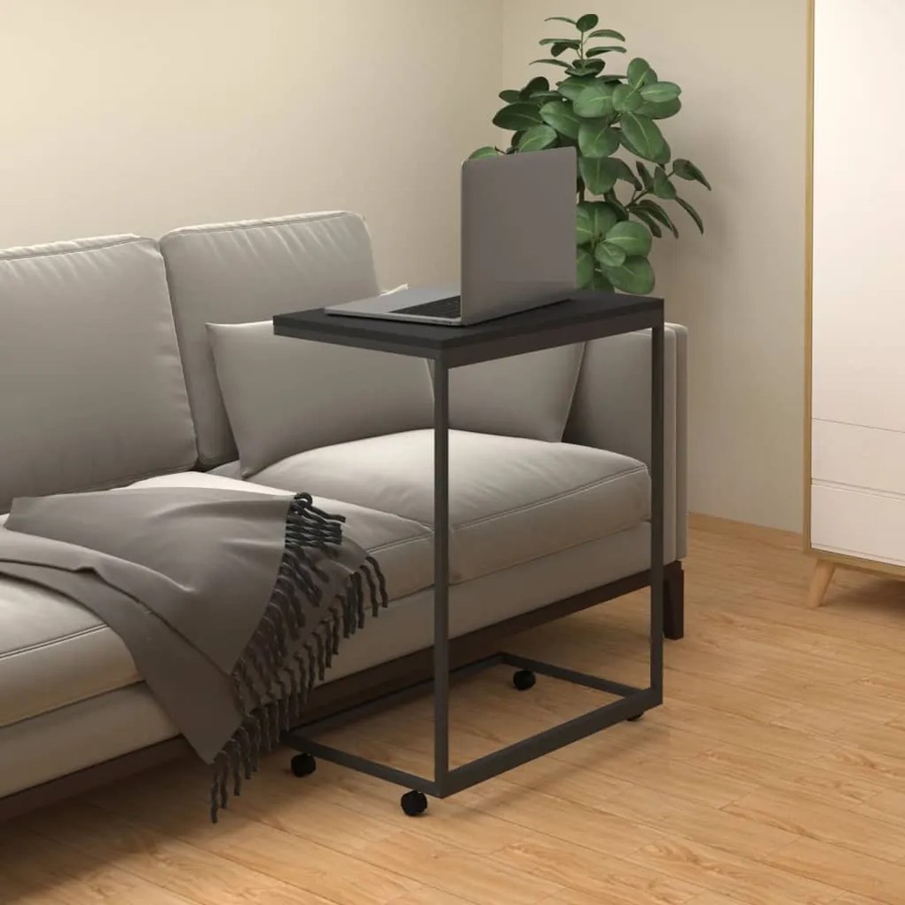 Tavolino con ruote nero 55x35x70 cm in legno multistrato