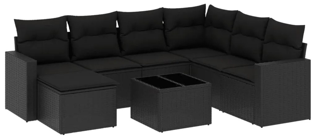 Set divani da giardino con cuscini 8 pz nero in polyrattan