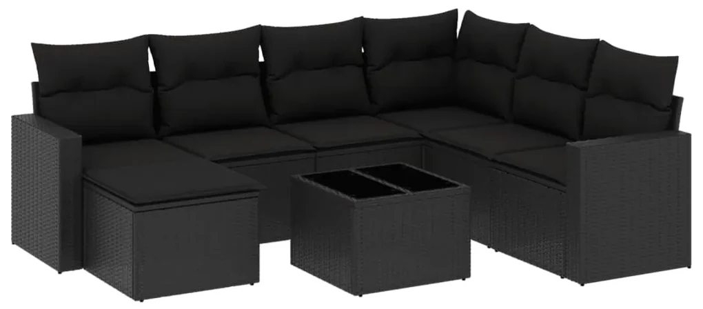 Set divani da giardino con cuscini 8 pz nero in polyrattan