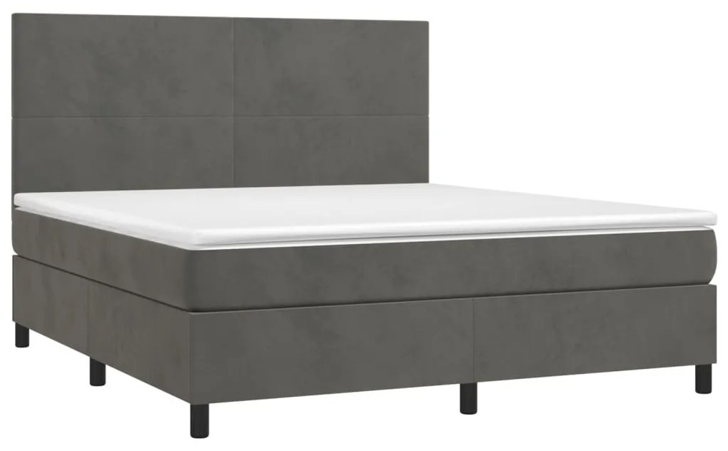 Letto a molle con materasso e led grigio scuro 180x200 cm