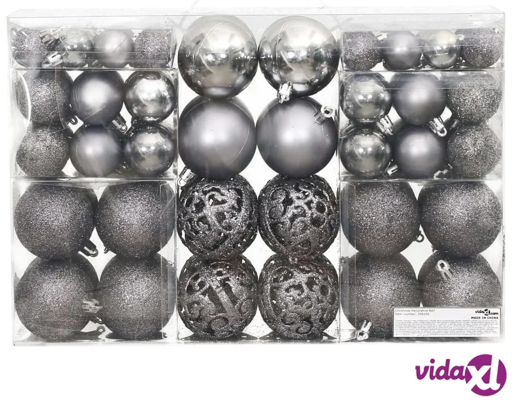 vidaXL Palline di Natale 100 pz Grigie 3 / 4 / 6 cm
