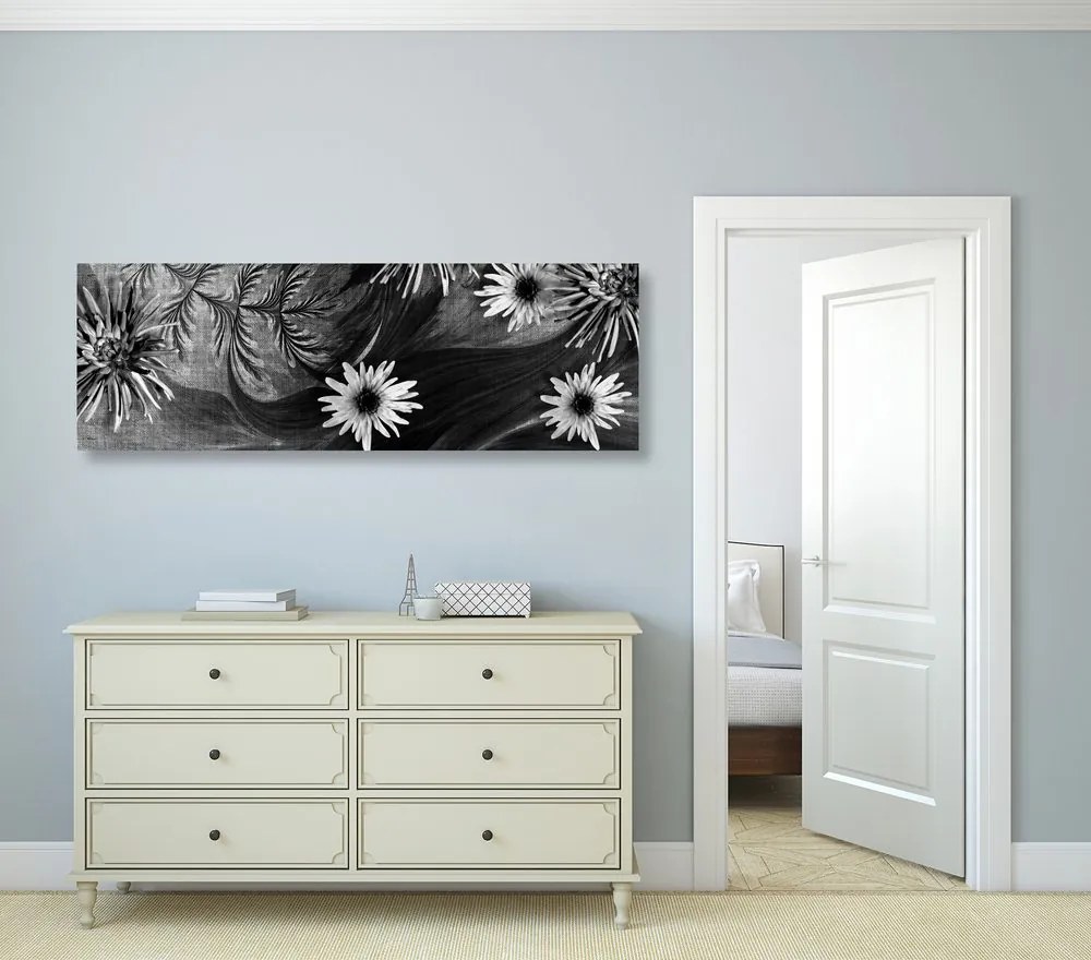 Stampa su tela – Fiori su sfondo in bianco e nero