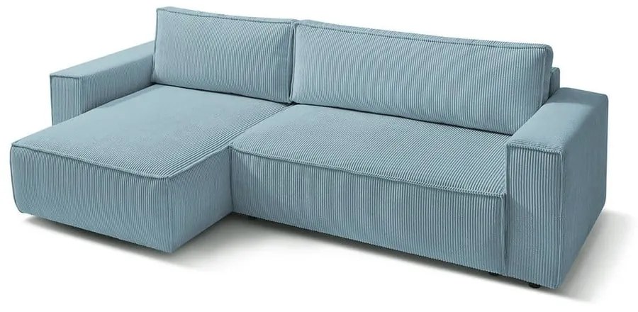 Divano letto a coste blu chiaro ad angolo variabile Nihad - Bobochic Paris