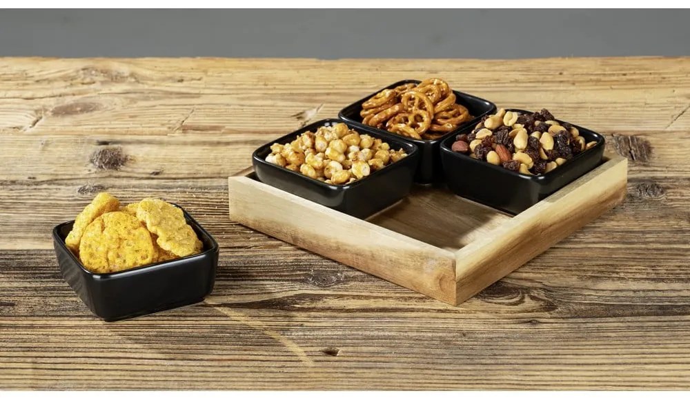 Set di 4 ciotole da portata in ceramica nera con vassoio Elo - Wenko