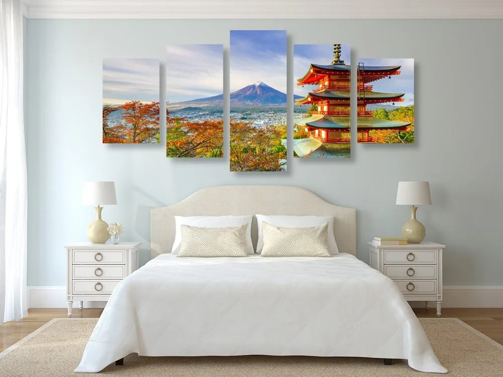 Quadri 5 pezzi – Vista sulla Pagoda Chureito e sul Monte Fuji