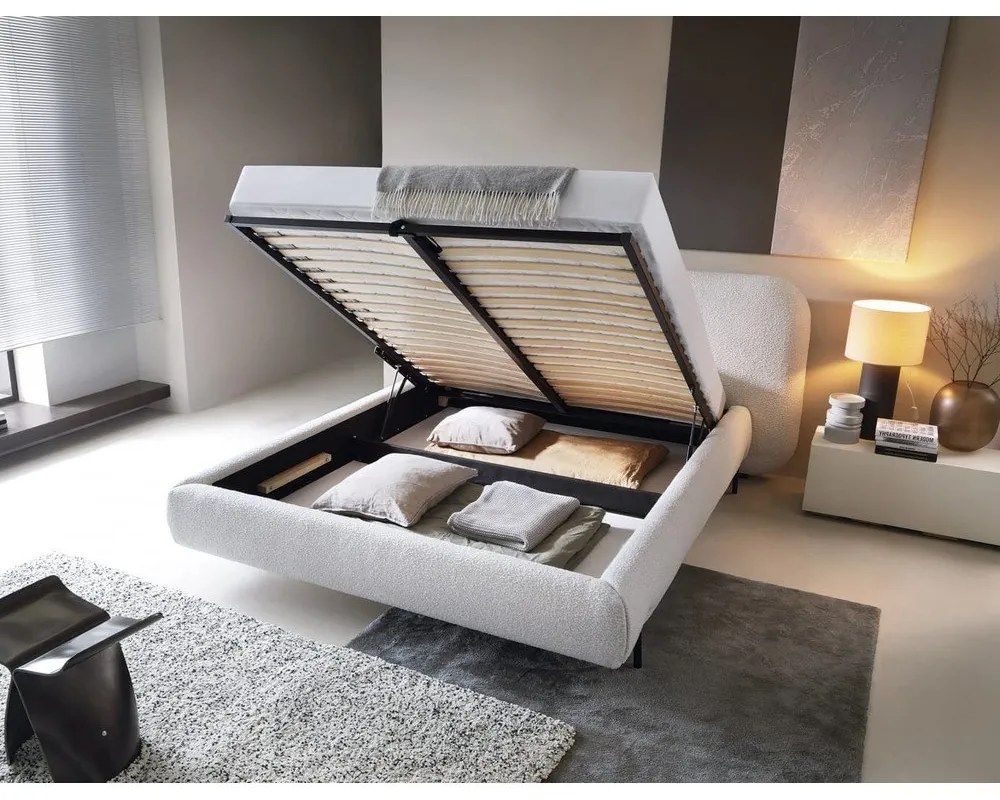 Letto matrimoniale imbottito beige con contenitore e rete inclusi 160x200 cm Pointt – ELTAP