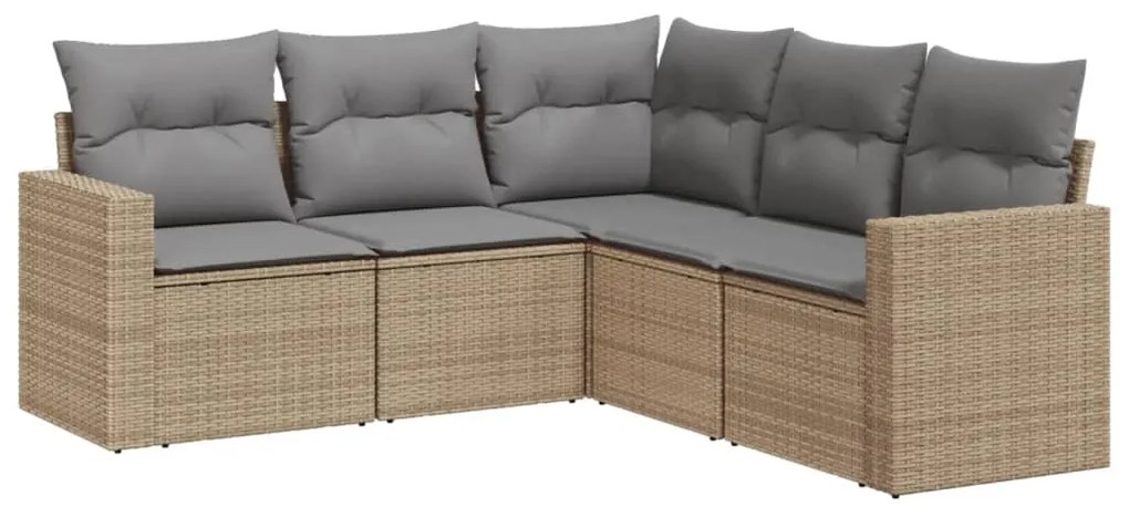 Set divano da giardino 5 pz con cuscini beige in polyrattan