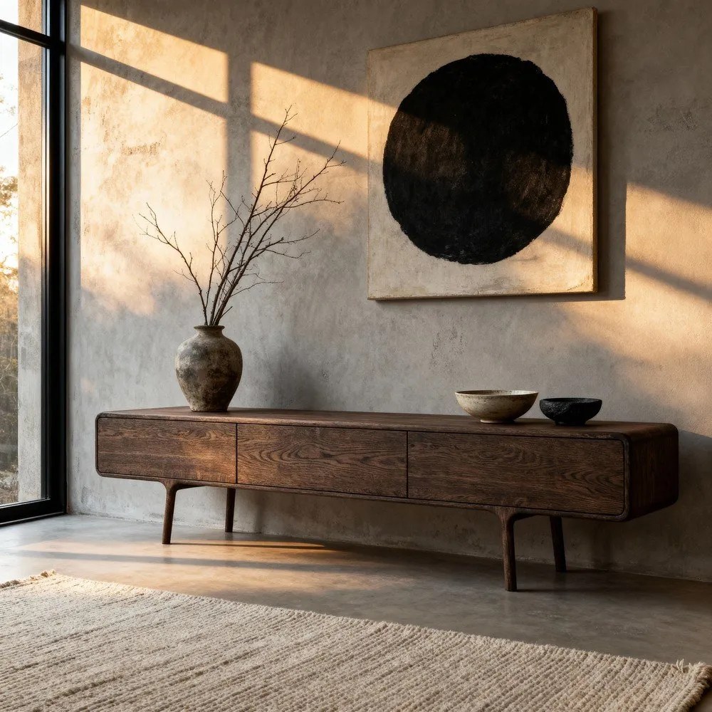 Mobile TV marrone in rovere massiccio 220x45x45 cm Fawn – Gazzda