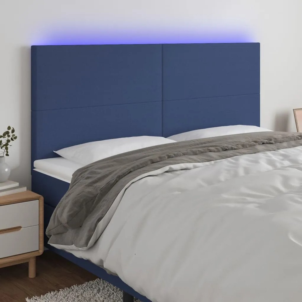 Testiera A Led Blu 160x5x118/128 Cm İn Tessuto /