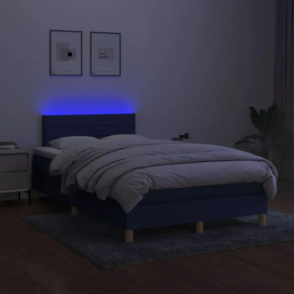 Letto a Molle con Materasso e LED Blu 120x200cm in Tessuto