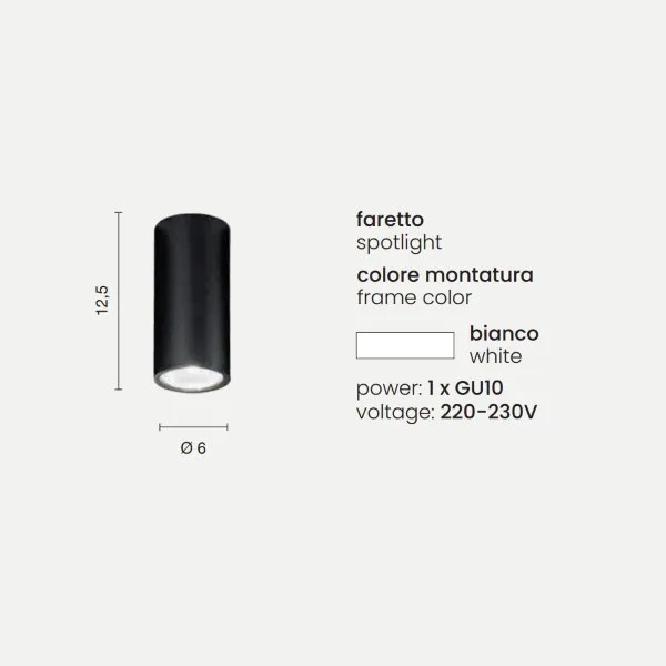 Lampada faretto da interno FILO in alluminio verniciato 6x12 cm Bianco