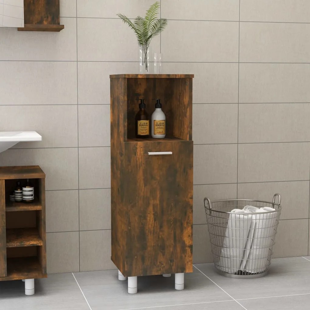 Armadietto Bagno Rovere Fumo 30x30x95 Cm İn Legno Multistrato /