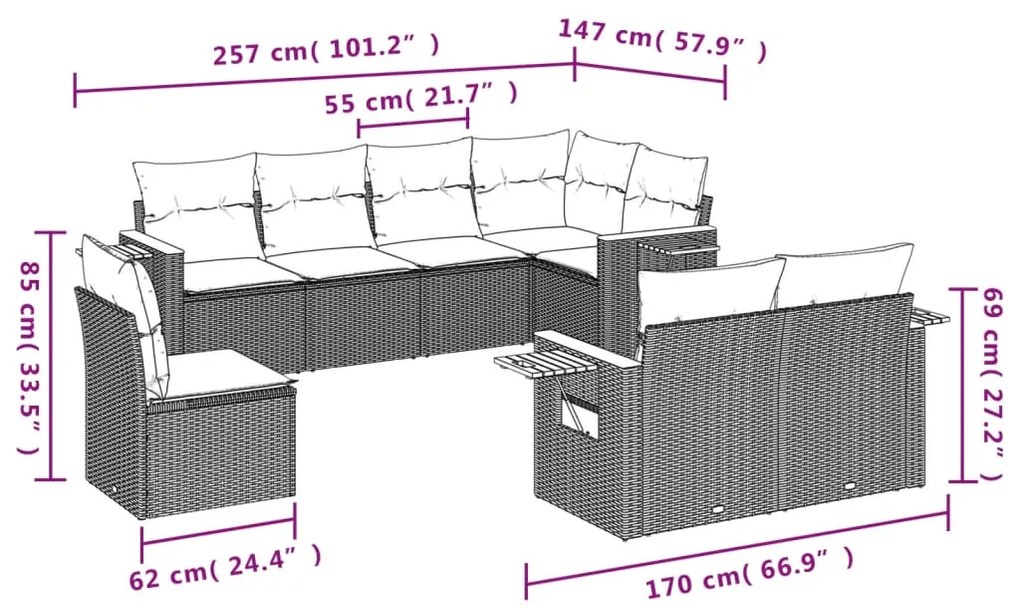 Set Divano da Giardino 8 pz con Cuscini Beige in Polyrattan