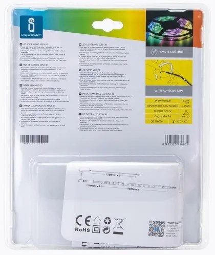 Aigostar - Striscia LED RGB dimmerabile 5 m, 24 W, 12 V/230 V, IP65 + telecomando