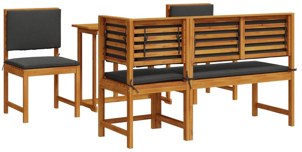 Set da pranzo per giardino 5 pezzi con cuscini in legno massello di acacia