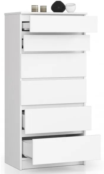 Cassettiera Moderna 60x40x130 Cm 6 Cassetti Bianco Opaco Artika