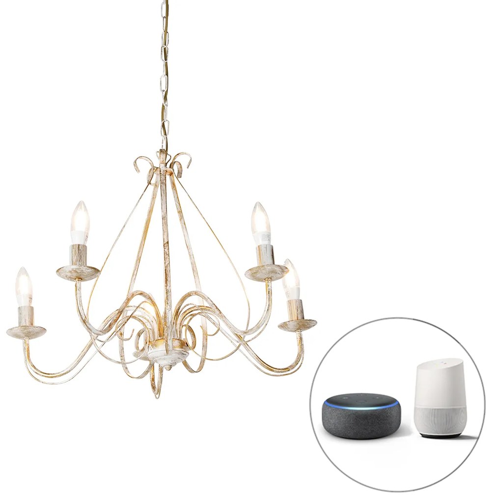 Lampadario intelligente bianco 5 luci incl. Wifi B35 - Giuseppe