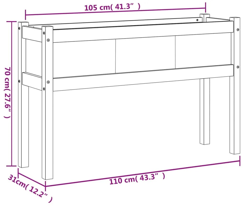 Fioriera Giardino con Gambe 110x31x70 cm Legno Massello Douglas