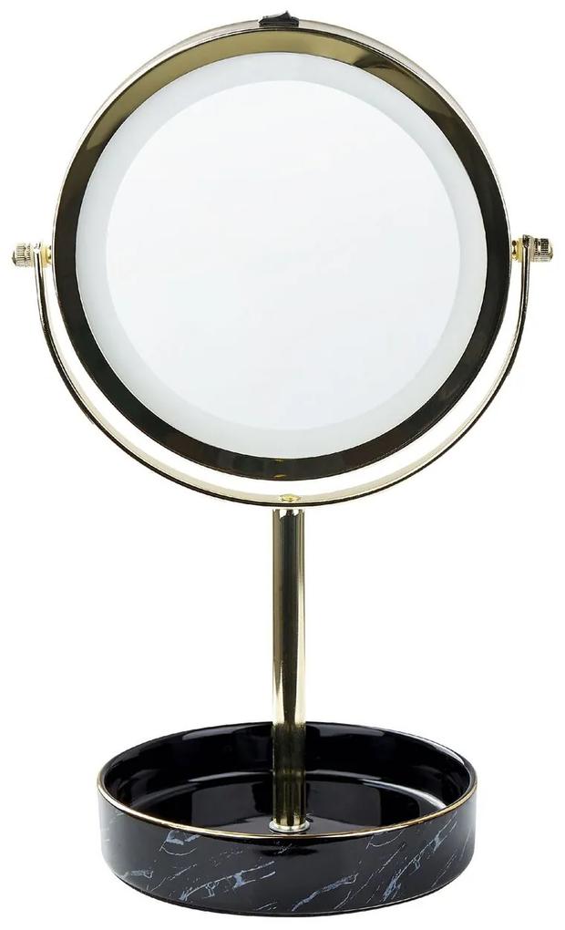 Specchio da tavolo LED oro e nero ø 26 cm SAVOIE Beliani